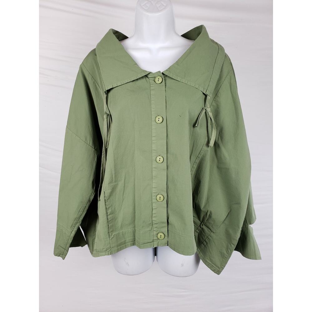 Luukaa Jacket Sz 5 Long sleeve Green W Side Zipper Asymmetrical Collared Relaxed